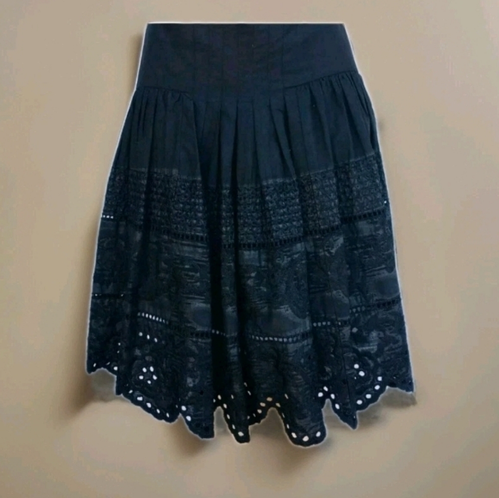 Adam Lippes Black Skirt Midi Embroidered Eyelet Nordstrom Sz 8